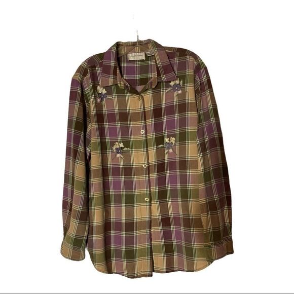 LEMON GRASS, Floral, Plaid, Women’s Top,XL - Picture 1 of 8